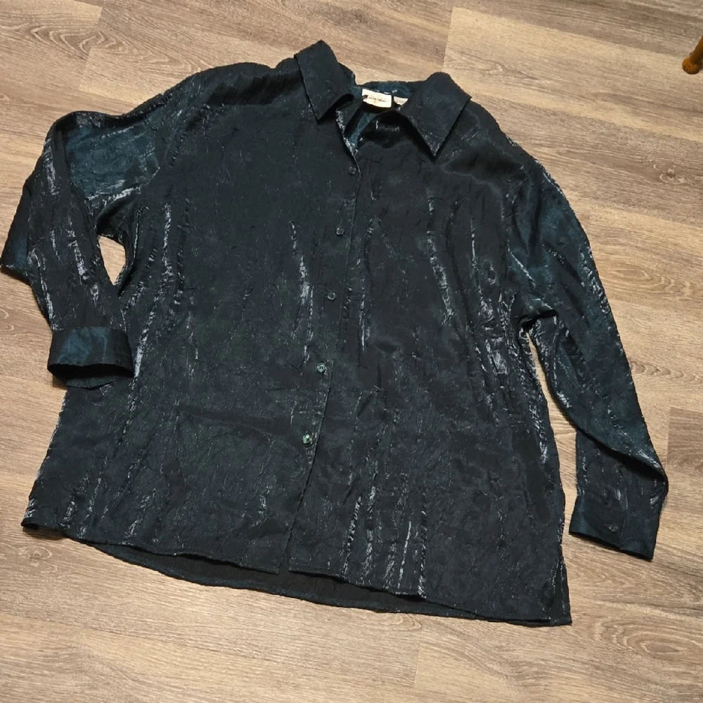 Vintage Dark Green Crinkle Top Sz 20W